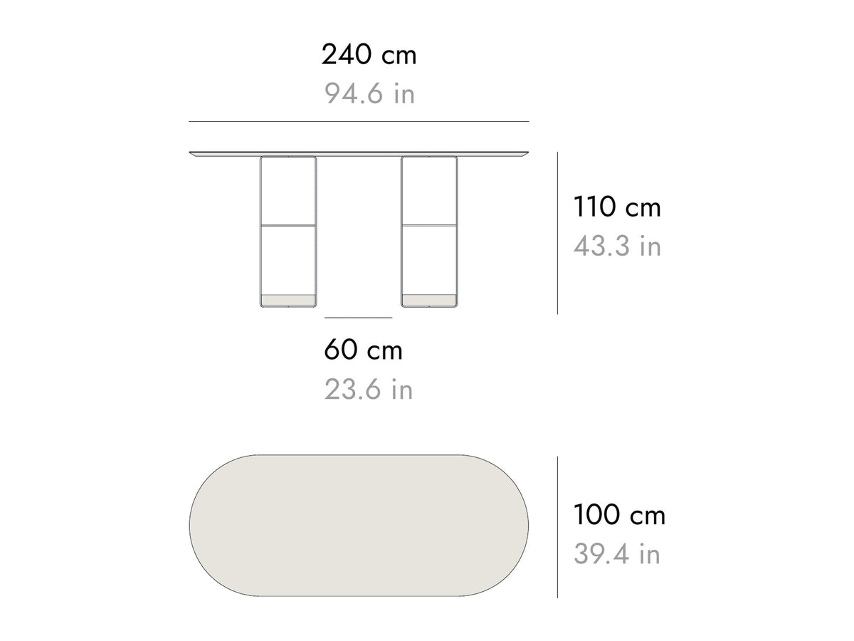 Punt Vacía Oval High Table, technical drawing