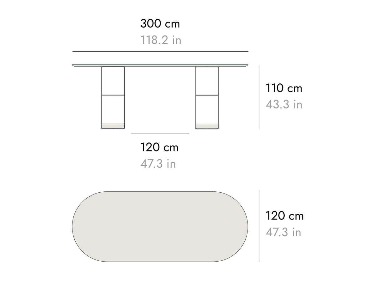 Punt Vacía Oval High Table, technical drawing