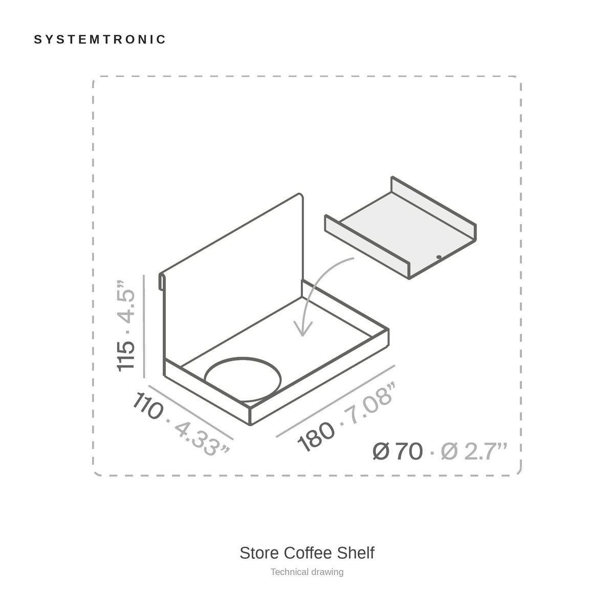 Systemtronic Store Coffee Shelf, technical drawing