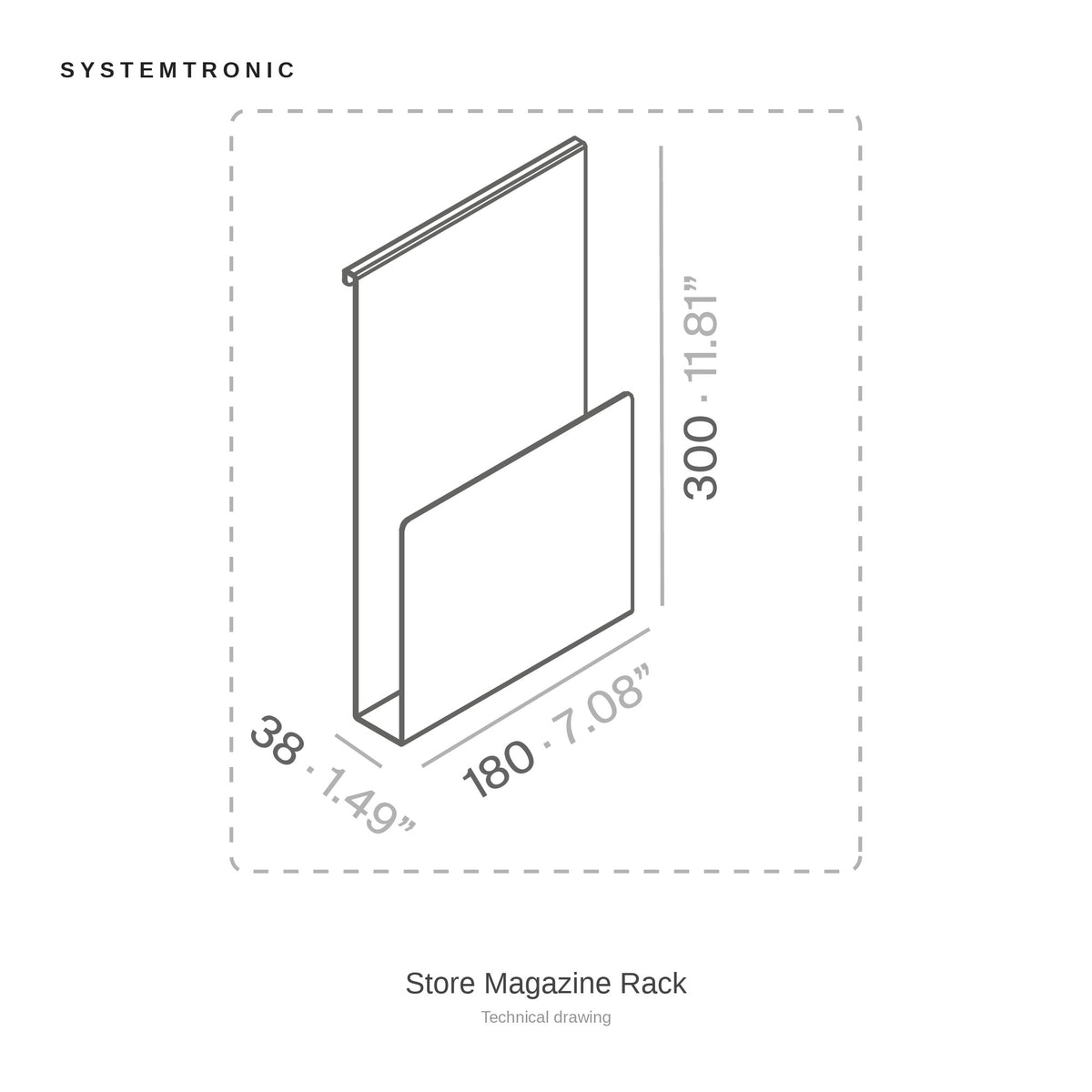 Systemtronic Store Magazine Rack, technical drawing